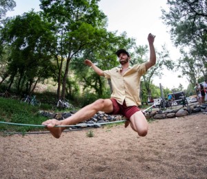 Slackline at A-Lodge in Boulder, Colorado