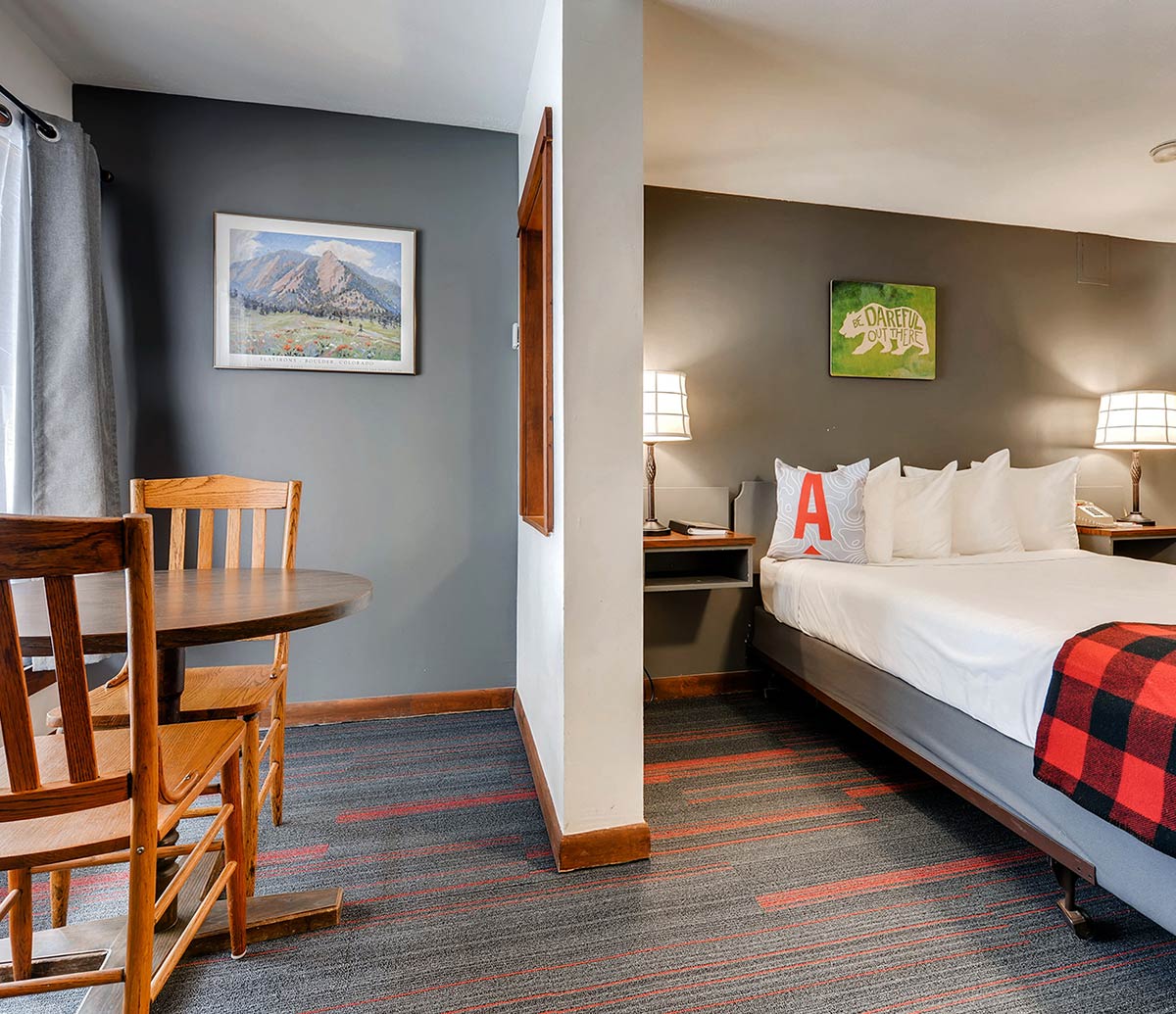 Affordable Queen Motel Room at A-Lodge in Boulder, Colorado