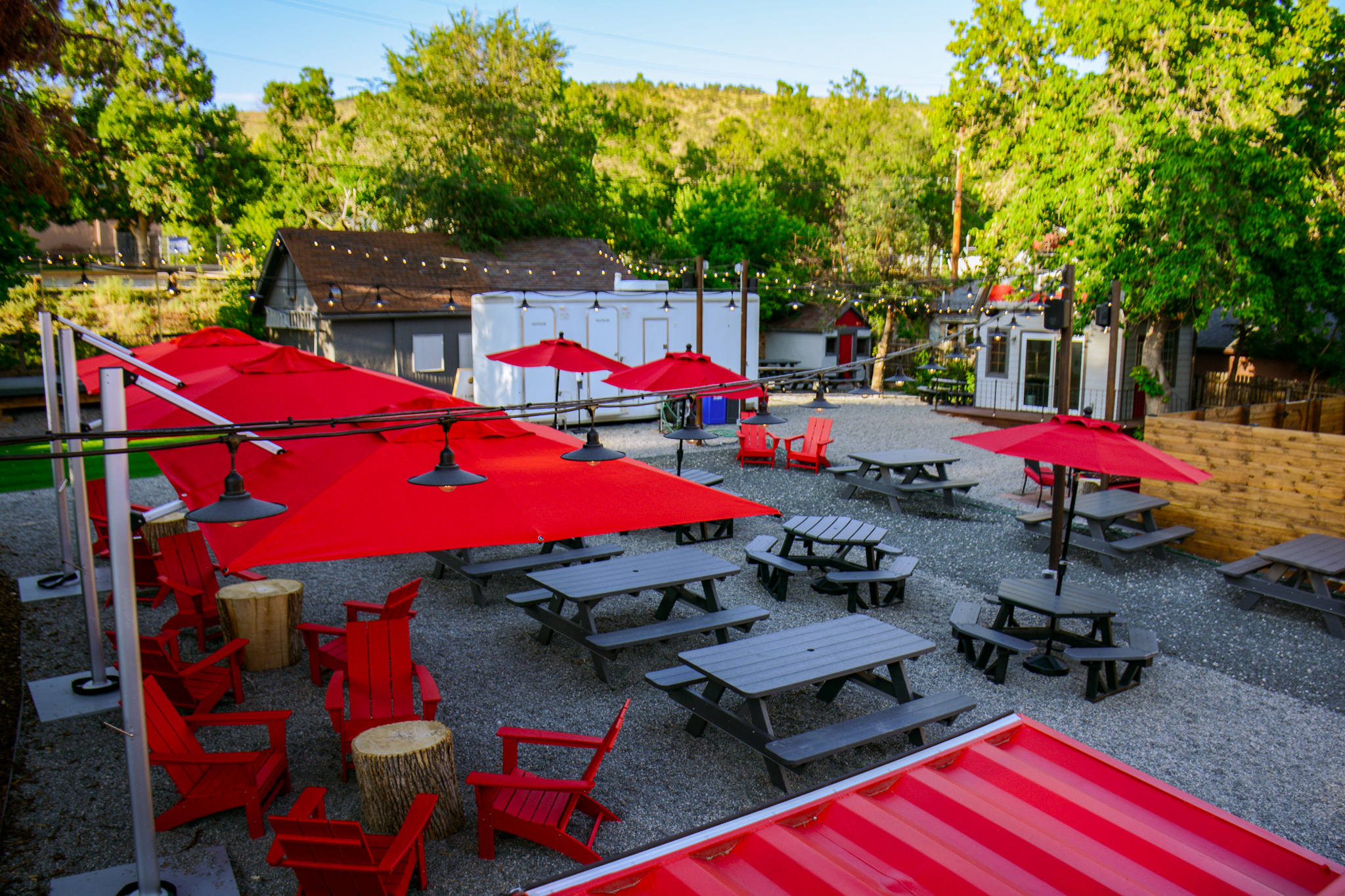 dining area at the Rock Garden beer garden and music venue in Lyons