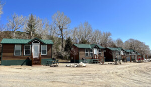 Row of cabins at the A-Lodge RV campground and lodging near Salida