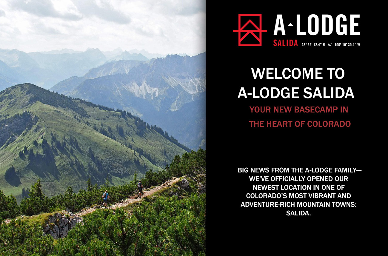 Cover graphic for the blog post introducing the newest location of the A-Lodge campground, rv park and cabin rentals in Salida, CO