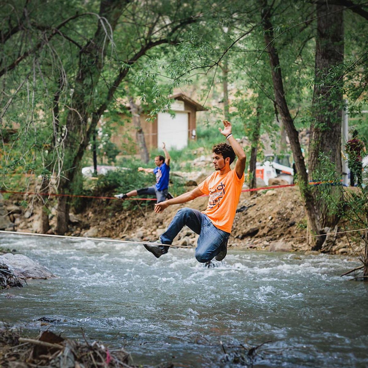 Slackline park at the A-Lodge hotel and campground outside Boulder Colorado
