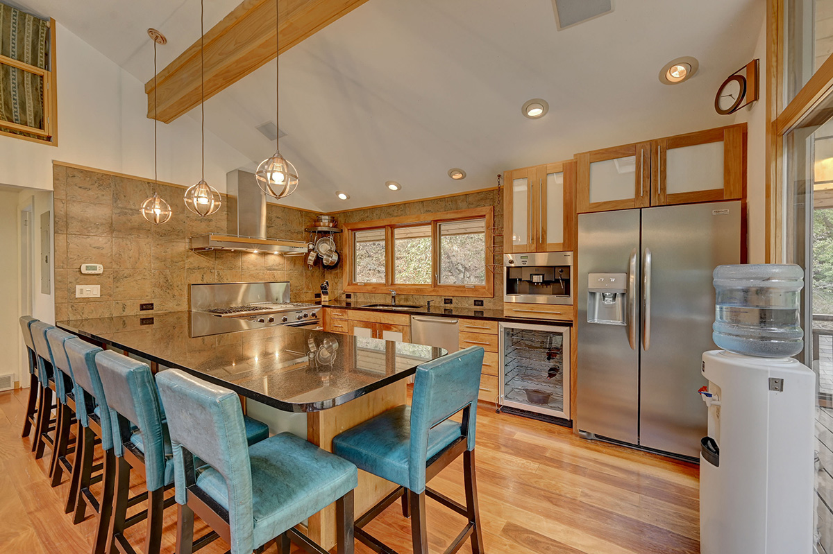 Kitchen bar area at the A-Chalet home rental in Boulder