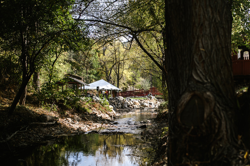 Creekside destination wedding venue at A-Lodge Boulder Colorado in scenic Boulder Canyon