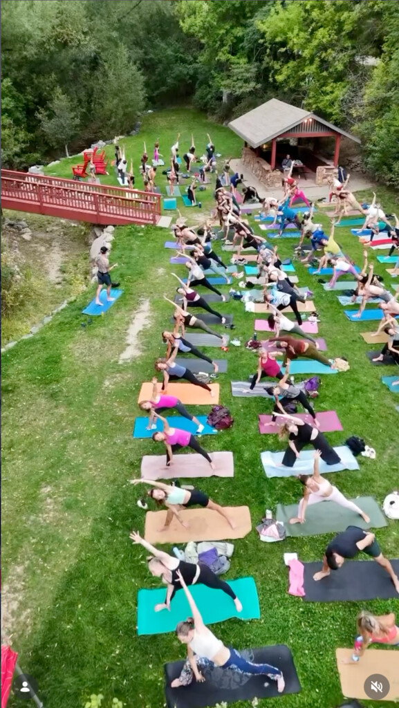 Outdoor yoga class in Boulder, Colorado