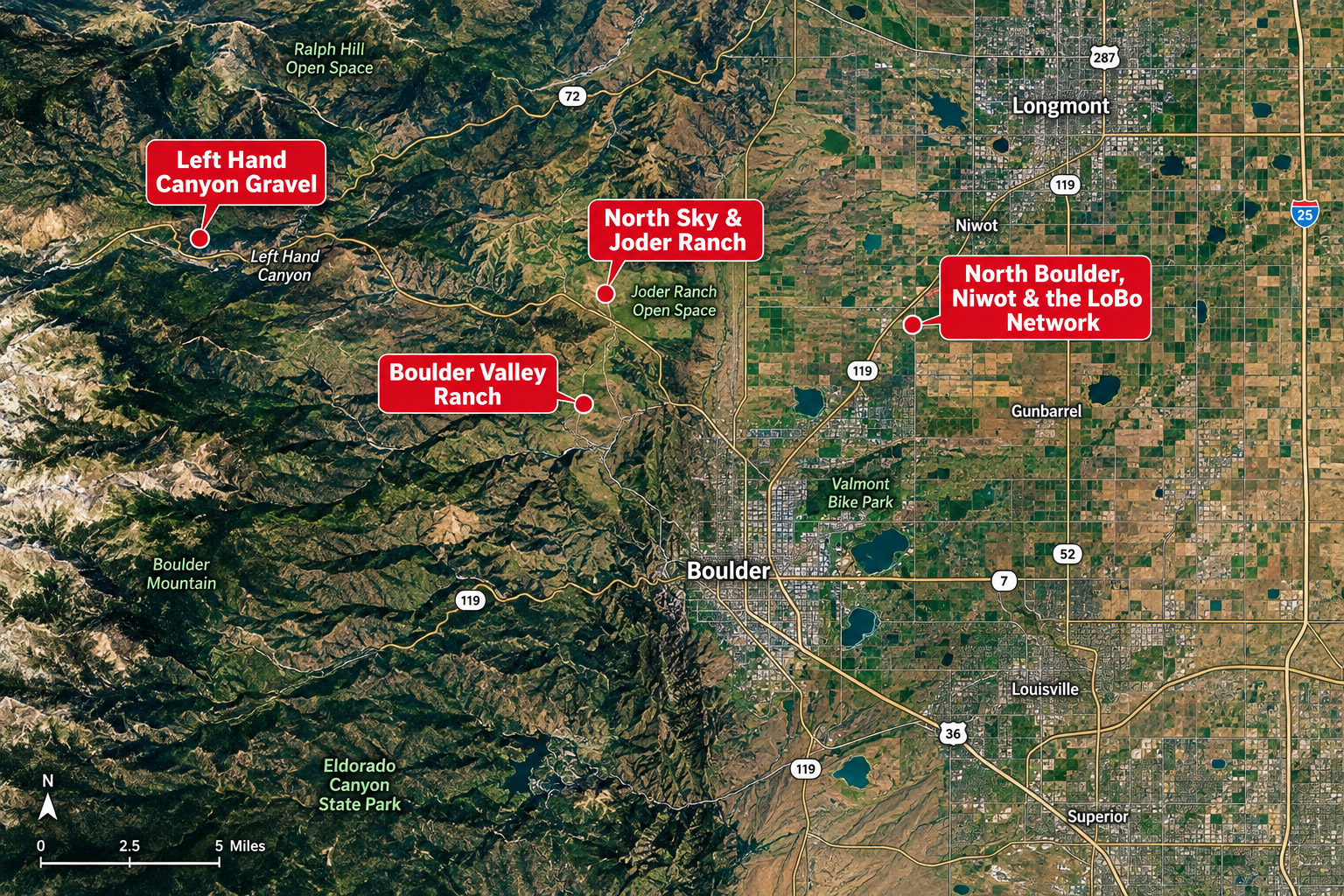 gravel-rides-near-boulder map of gravel bike rides near Boulder Colorado
