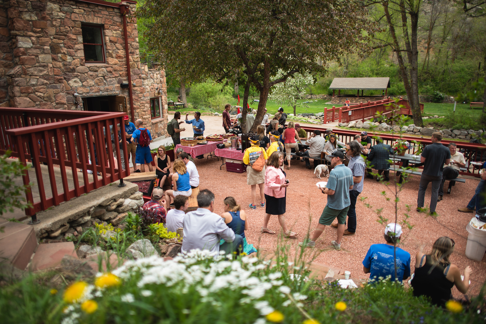 Picnic area at A-Lodge in Boulder, Colorado