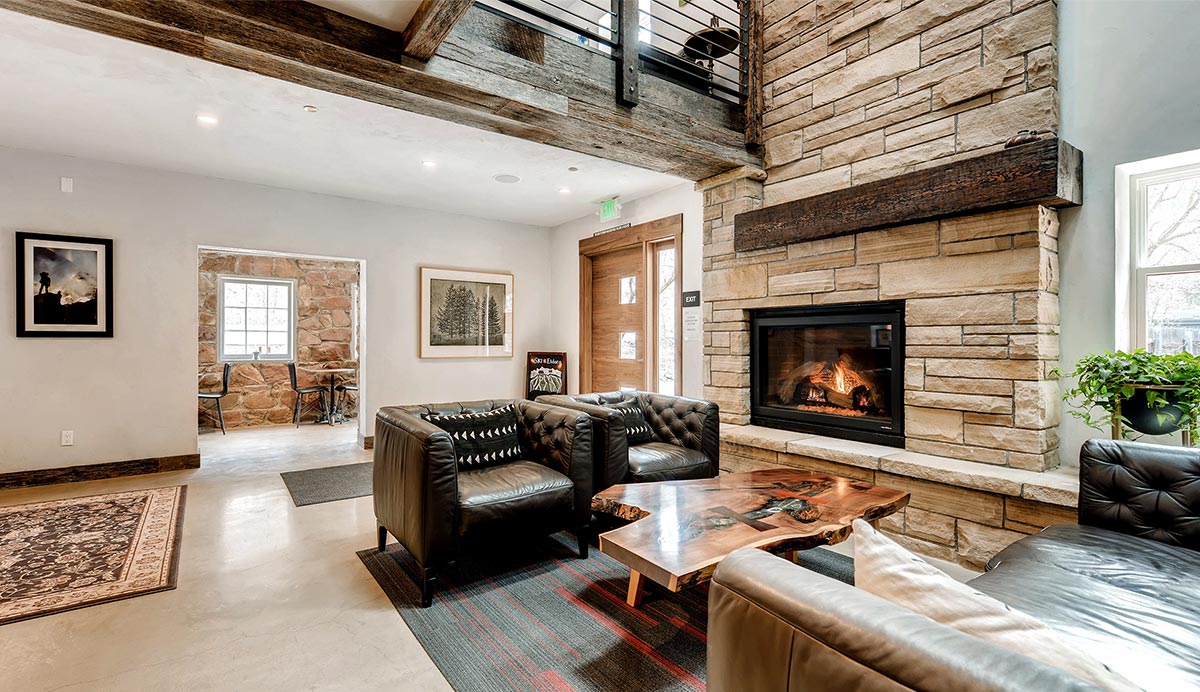 Lobby of A-Lodge in Boulder, Colorado